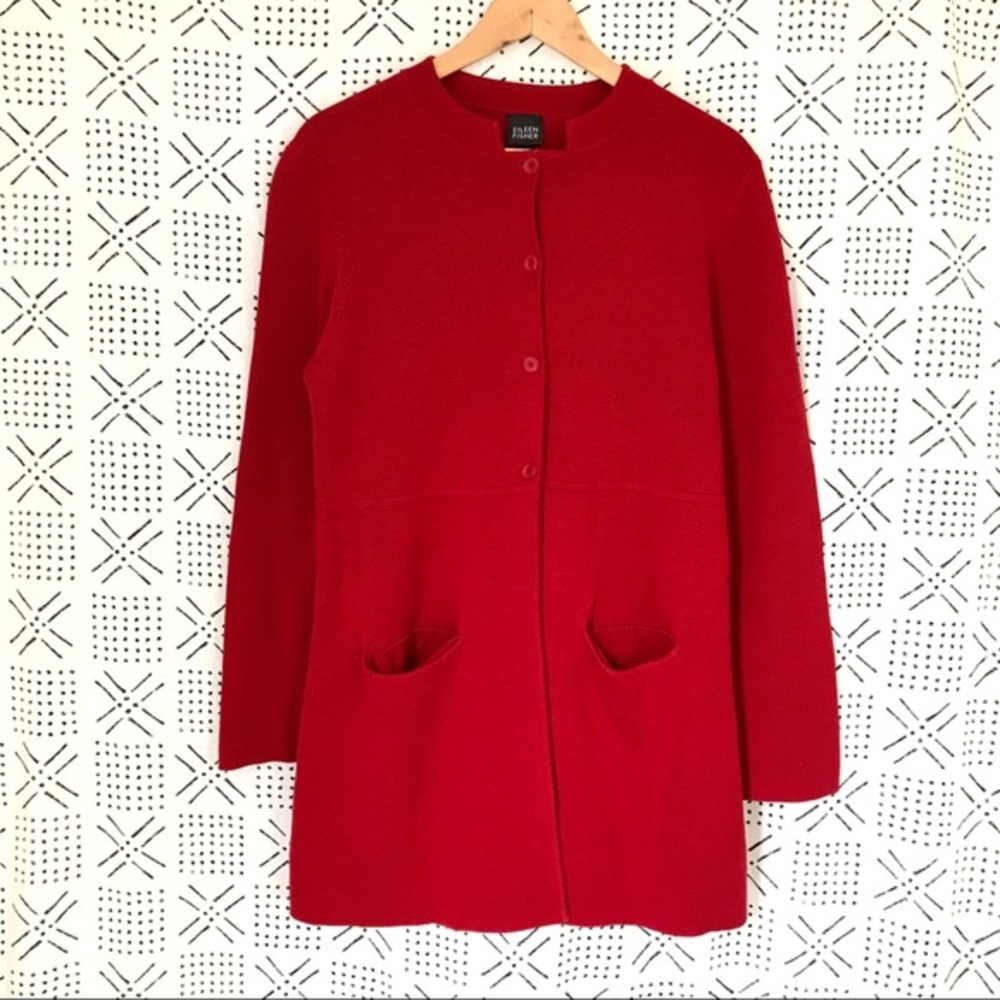 EILEEN FISHER // Red Silk Blend Duster Cardigan M